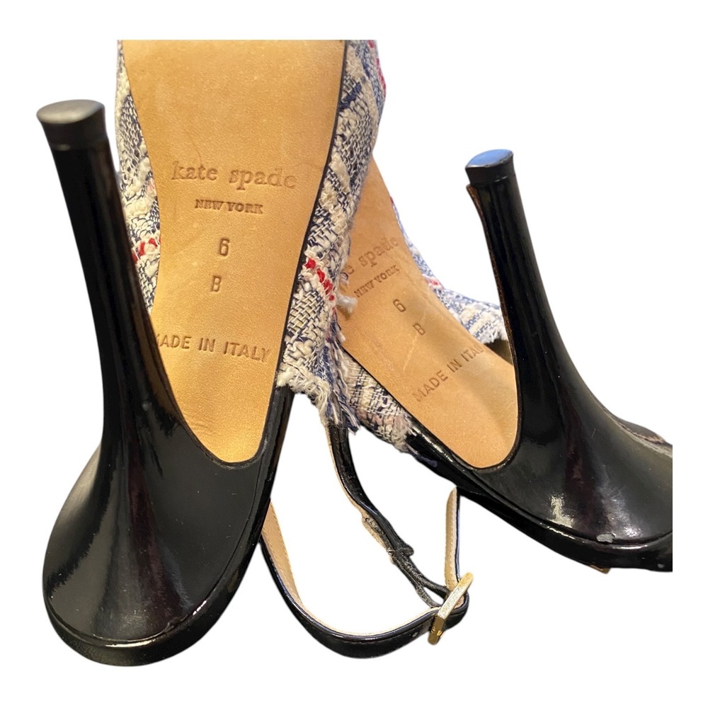 Kate Spade Tweed Bow Slingback Heels‎ Peep Toe Pumps Size 6 B Made in Italy - Picture 8 of 11